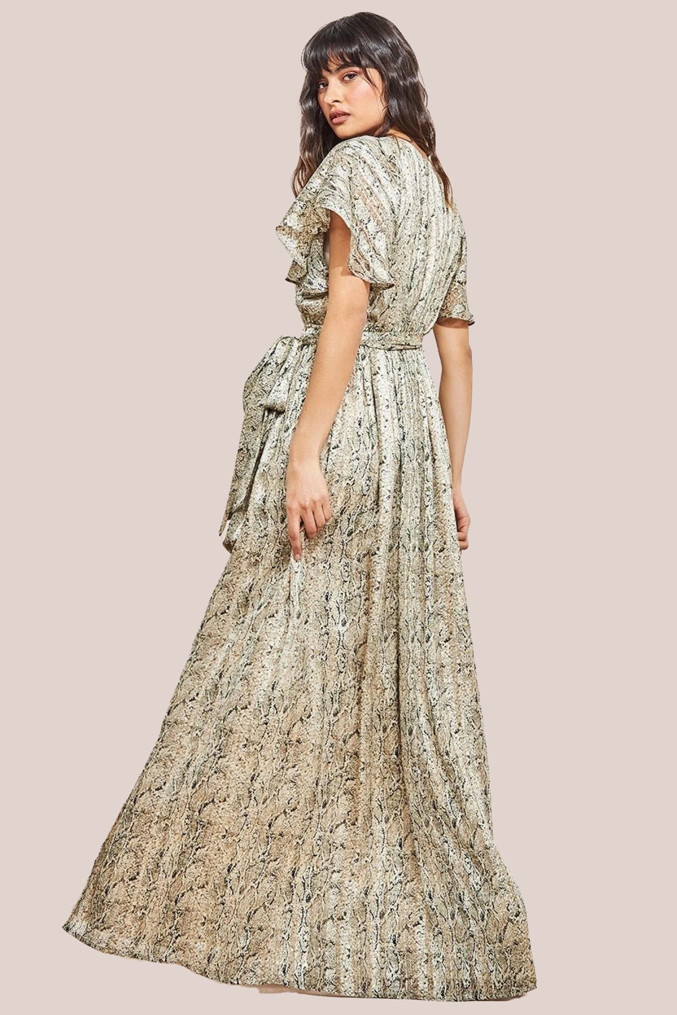 Goddiva Wrap Printed Chiffon Maxi Dress - Snakeprint