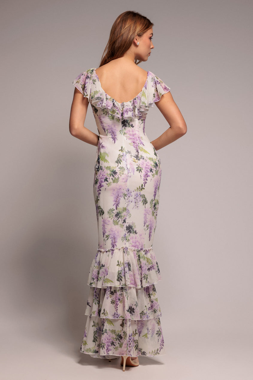 Goddiva Printed Ruffle Neck & Hem Dress - Multi