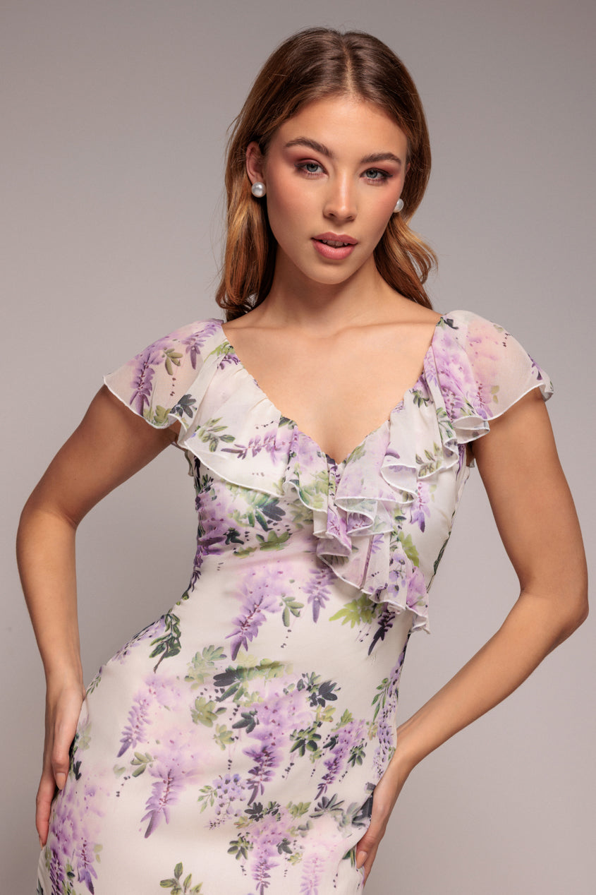 Goddiva Printed Ruffle Neck & Hem Dress - Multi