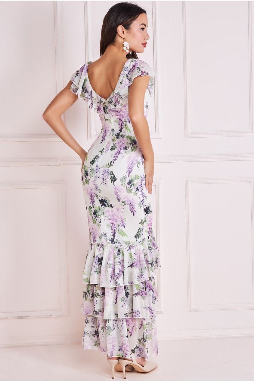 Goddiva Printed Ruffle Neck & Hem Dress - Multi