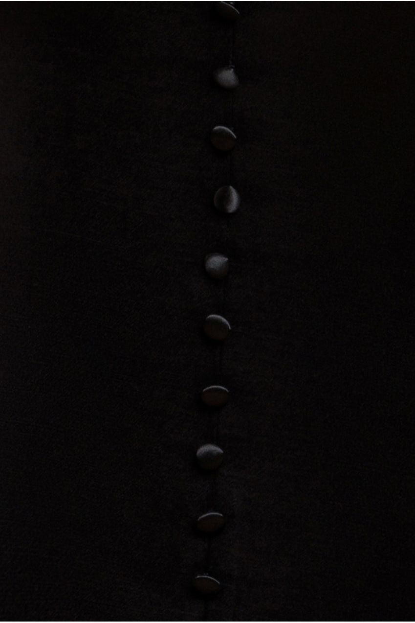 Goddiva Satin Viscose Front Buttoned Dipped Hem Midaxi Dress - Black