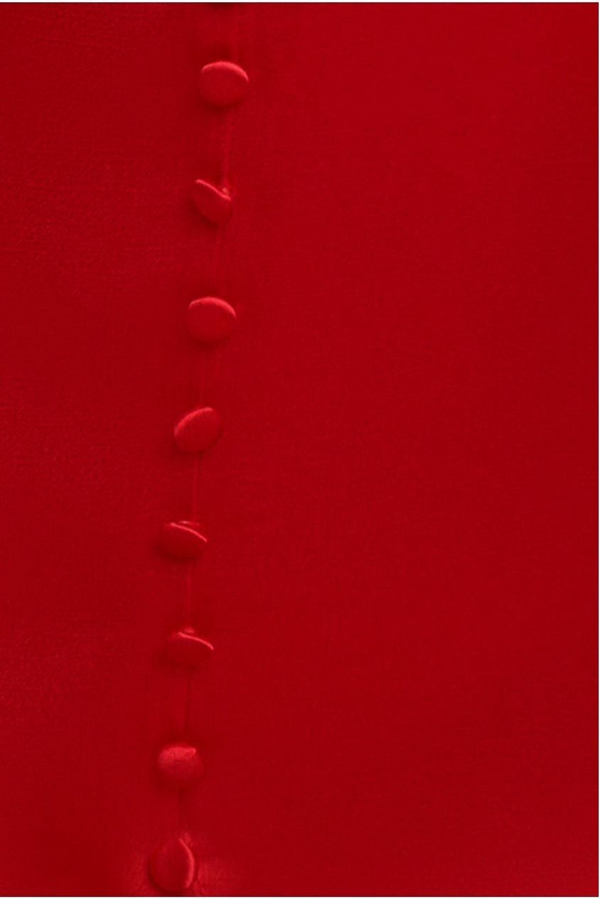 Goddiva Satin Viscose Front Buttoned Dipped Hem Midaxi Dress - Red