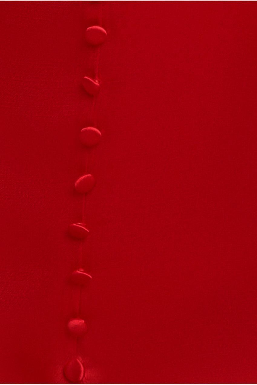 Goddiva Satin Viscose Front Buttoned Dipped Hem Midaxi Dress - Red