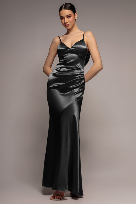 Goddiva Cowl Back Satin Maxi Dress - Black