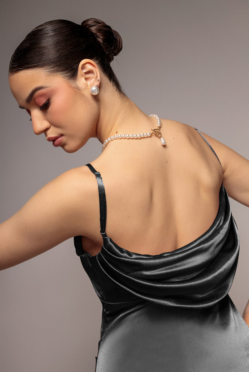 Goddiva Cowl Back Satin Maxi Dress - Black