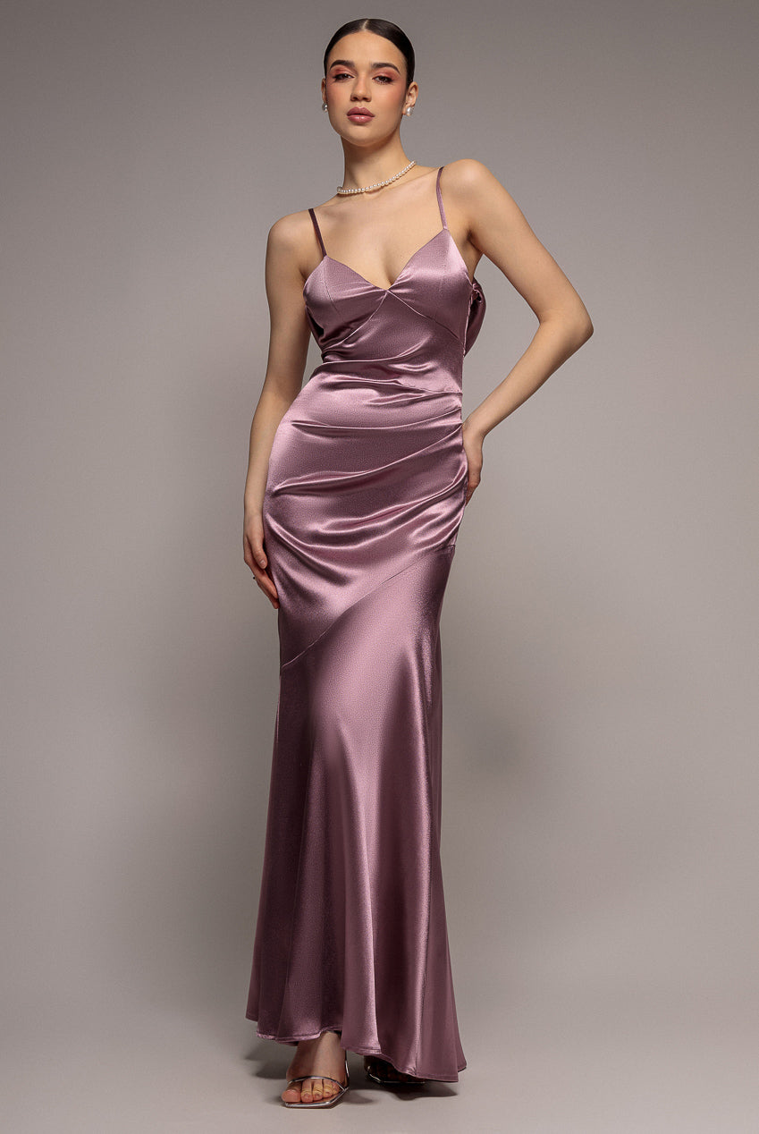 Goddiva Cowl Back Satin Maxi Dress - Rosepink