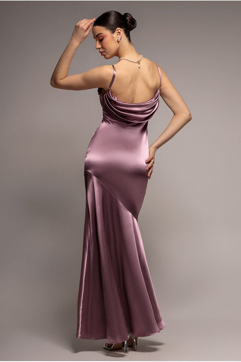 Goddiva Cowl Back Satin Maxi Dress - Rosepink