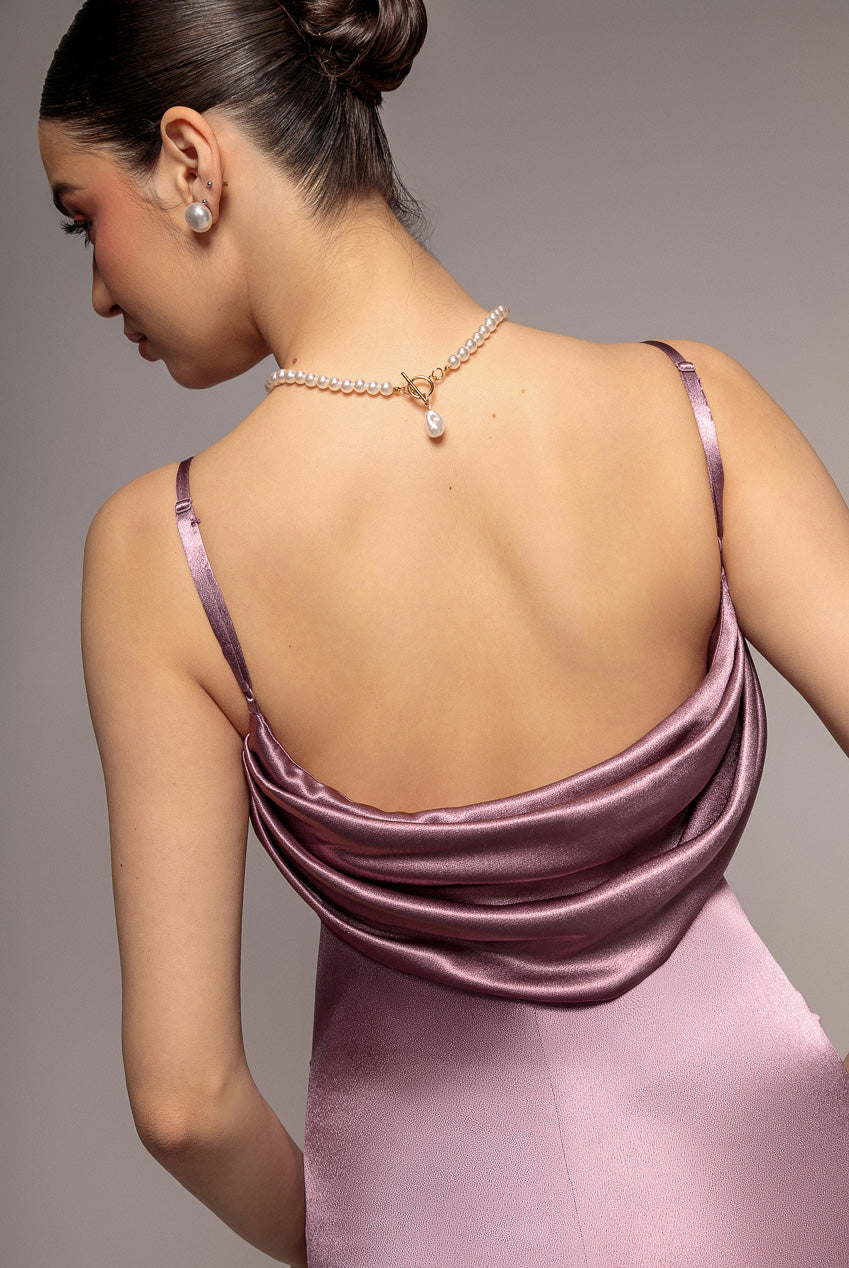 Goddiva Cowl Back Satin Maxi Dress - Rosepink