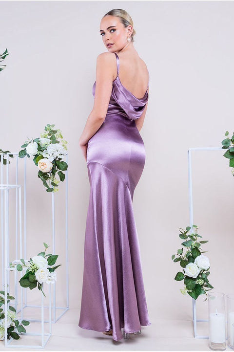 Goddiva Cowl Back Satin Maxi Dress - Rosepink