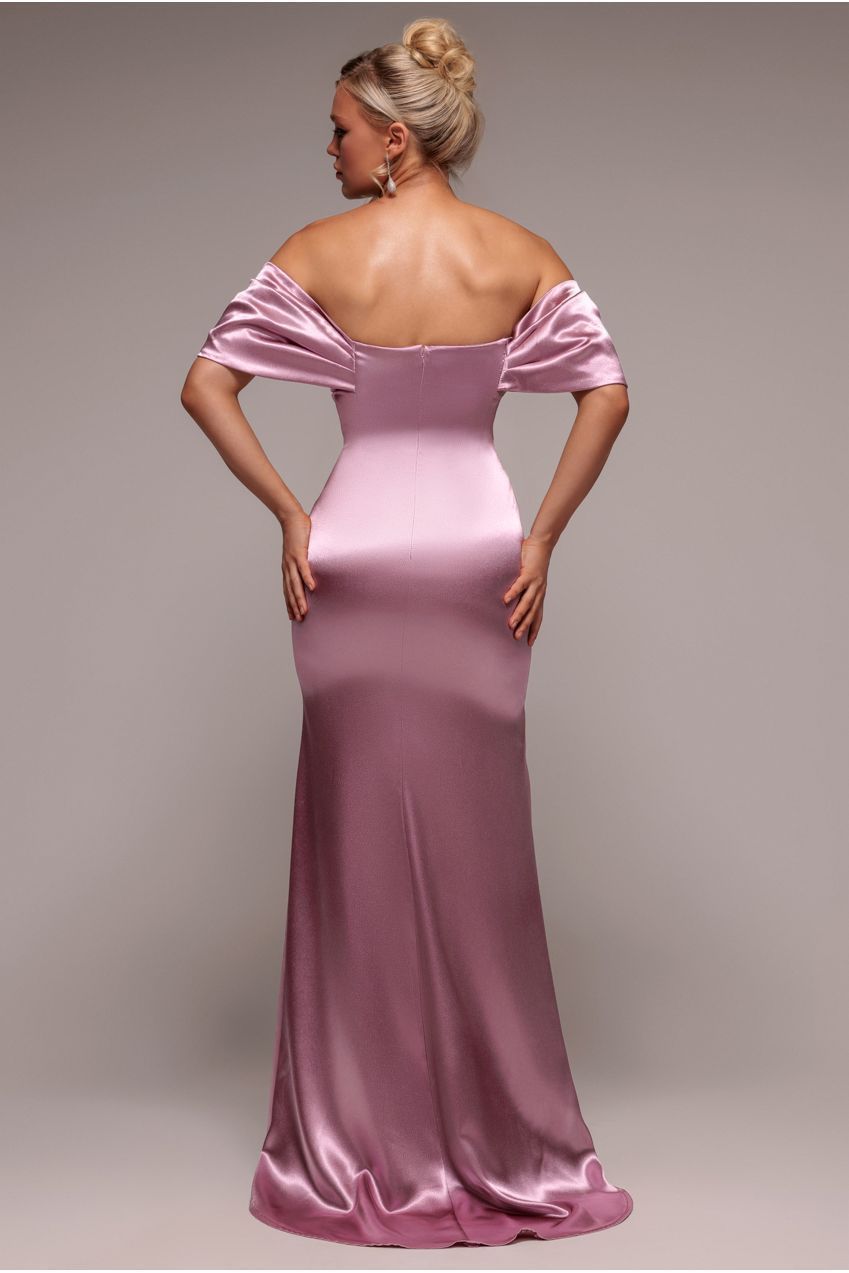 Goddiva Off Shoulder Satin Maxi With V Neck - Rosepink