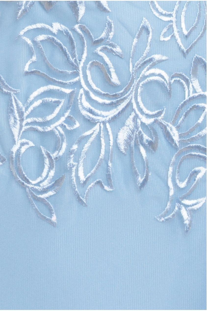 Goddiva Lace Flutter Sleeve Embroidered Mesh A Line Maxi Dress - Blue