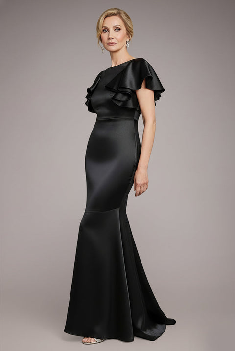Goddiva Satin Flutter Sleeve Mermaid Maxi - Black