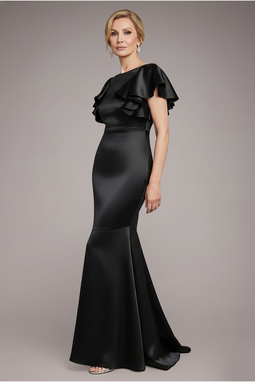 Goddiva Satin Flutter Sleeve Mermaid Maxi - Black