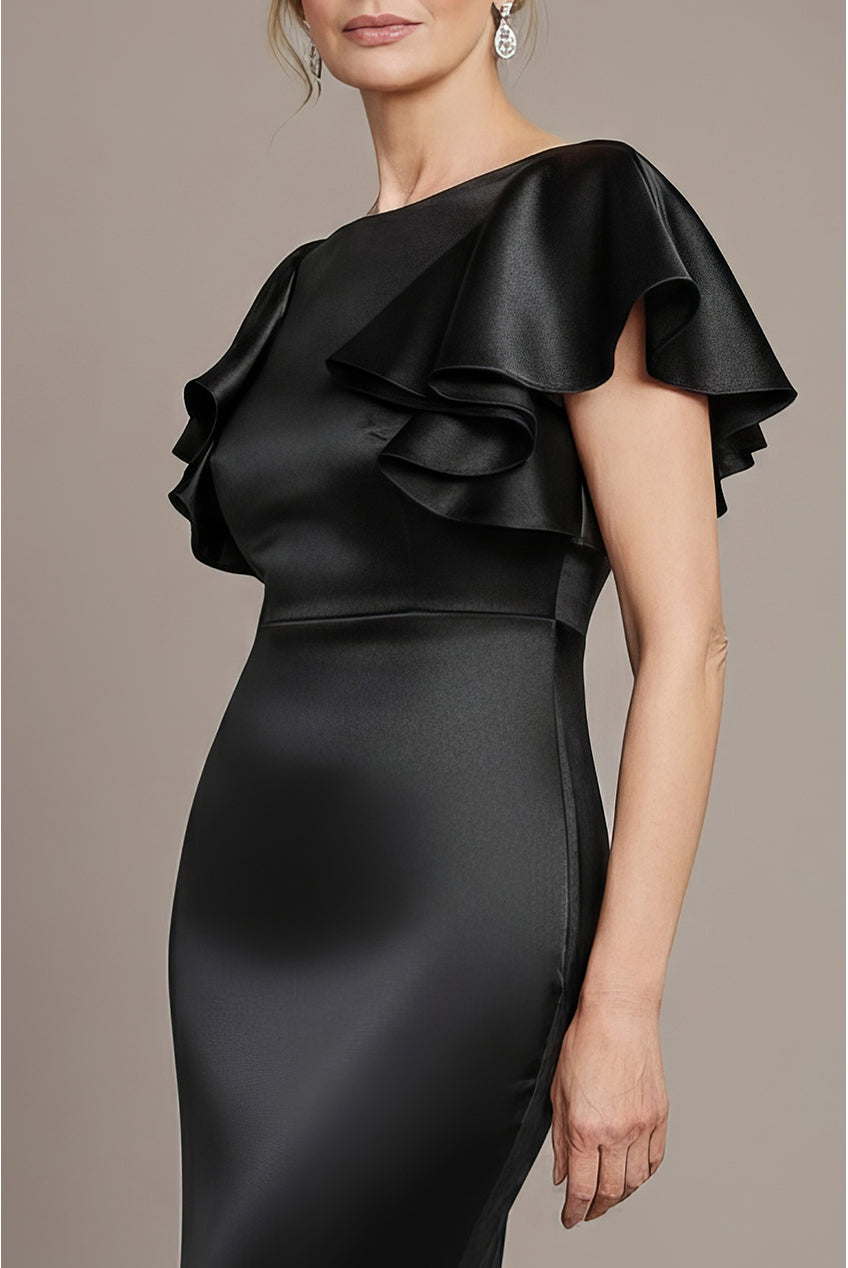 Goddiva Satin Flutter Sleeve Mermaid Maxi - Black