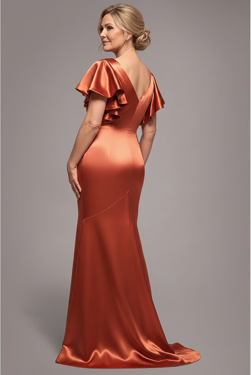 Goddiva Satin Flutter Sleeve Mermaid Maxi - Burntorange