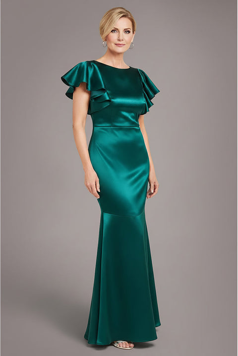 Goddiva Satin Flutter Sleeve Mermaid Maxi - Emerald Green
