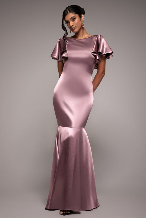 Goddiva Satin Flutter Sleeve Mermaid - Rosepink