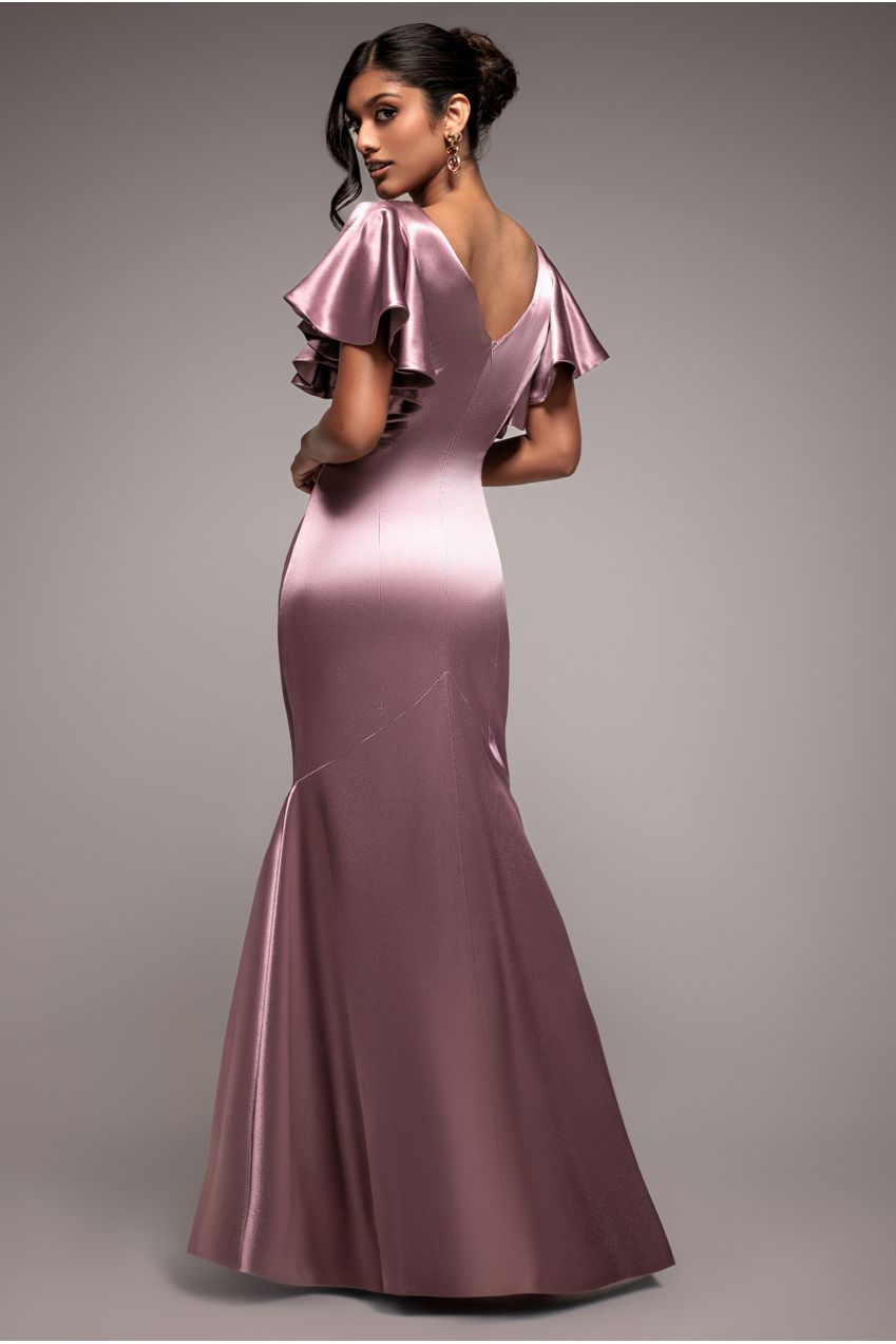 Goddiva Satin Flutter Sleeve Mermaid - Rosepink