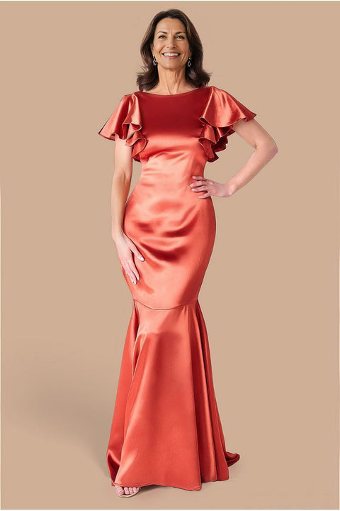 Goddiva Satin Flutter Sleeve Mermaid Maxi - Burntorange