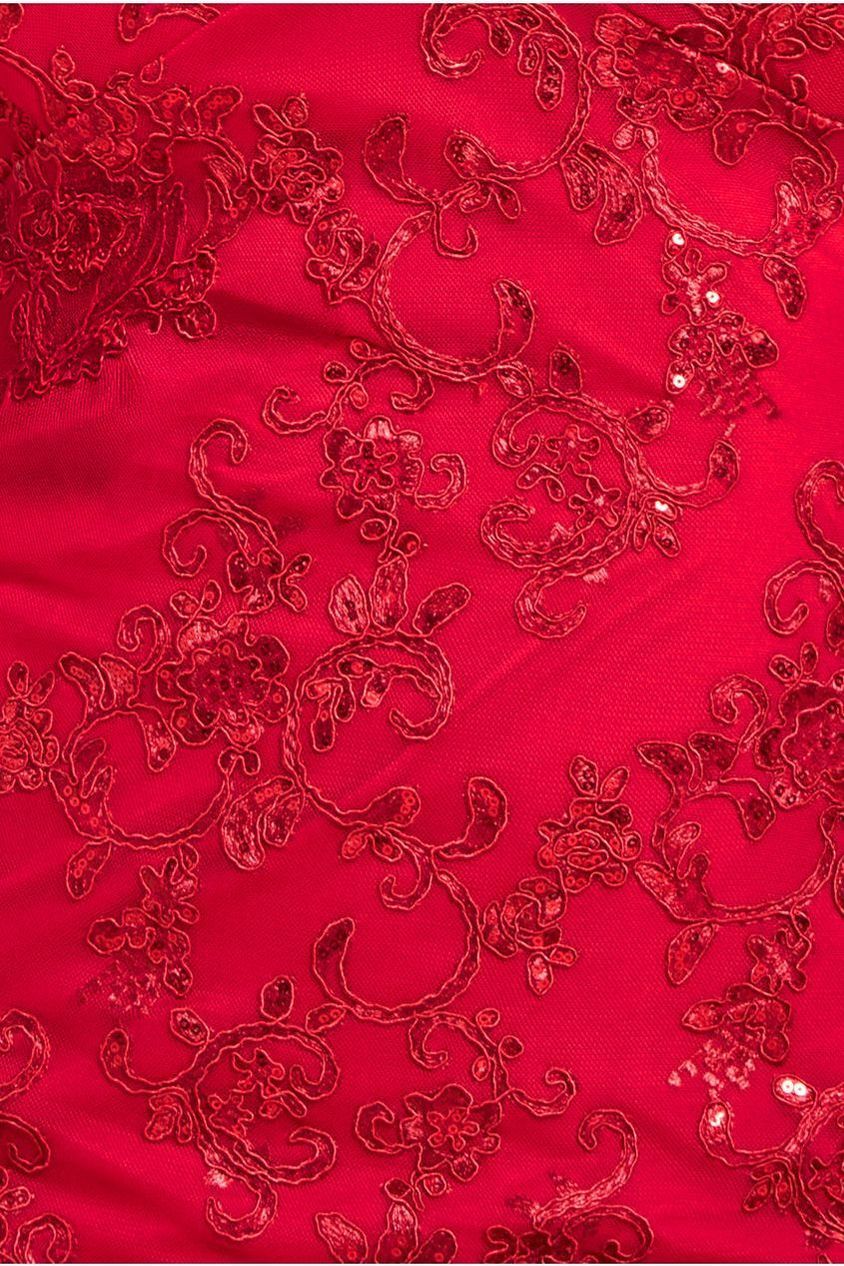 Goddiva Plus Scallop Lace Midi Dress- Red