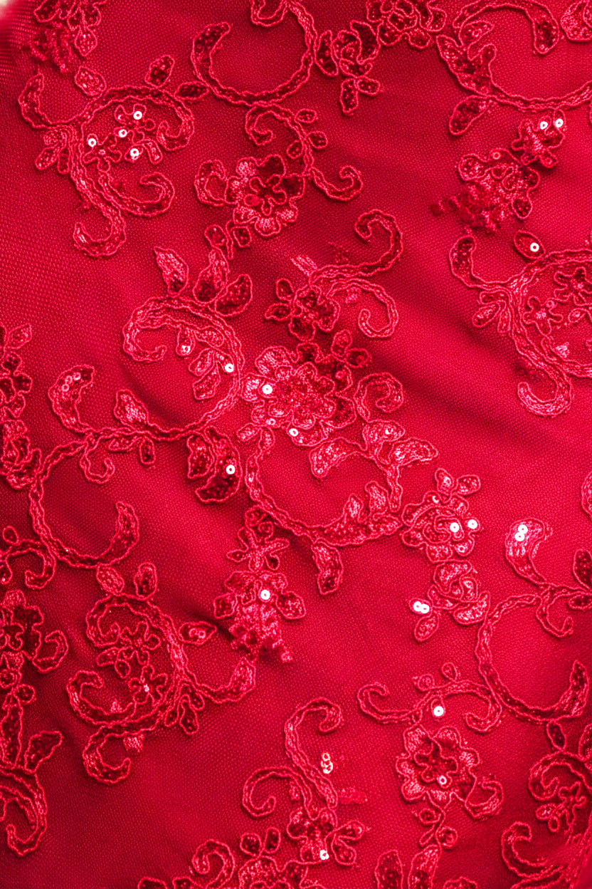 Goddiva Sequin Scallop Lace Midi Dress - Red