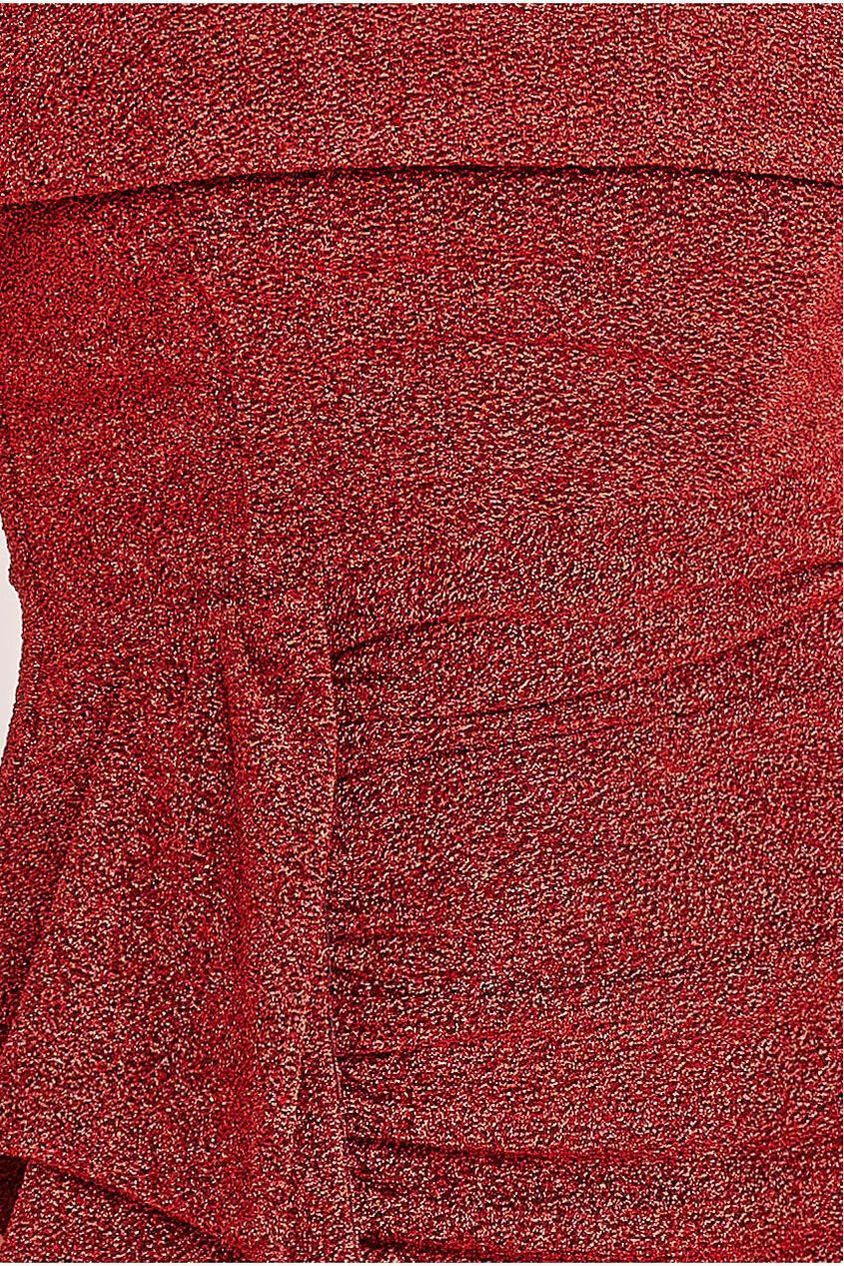 Goddiva Sparkle Bardot Maxi With Waterfall Ruffle - Red