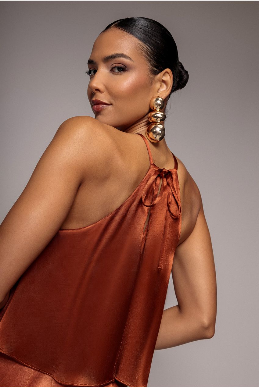 Goddiva Satin Viscose Front Wrap Midaxi Dress - Brown