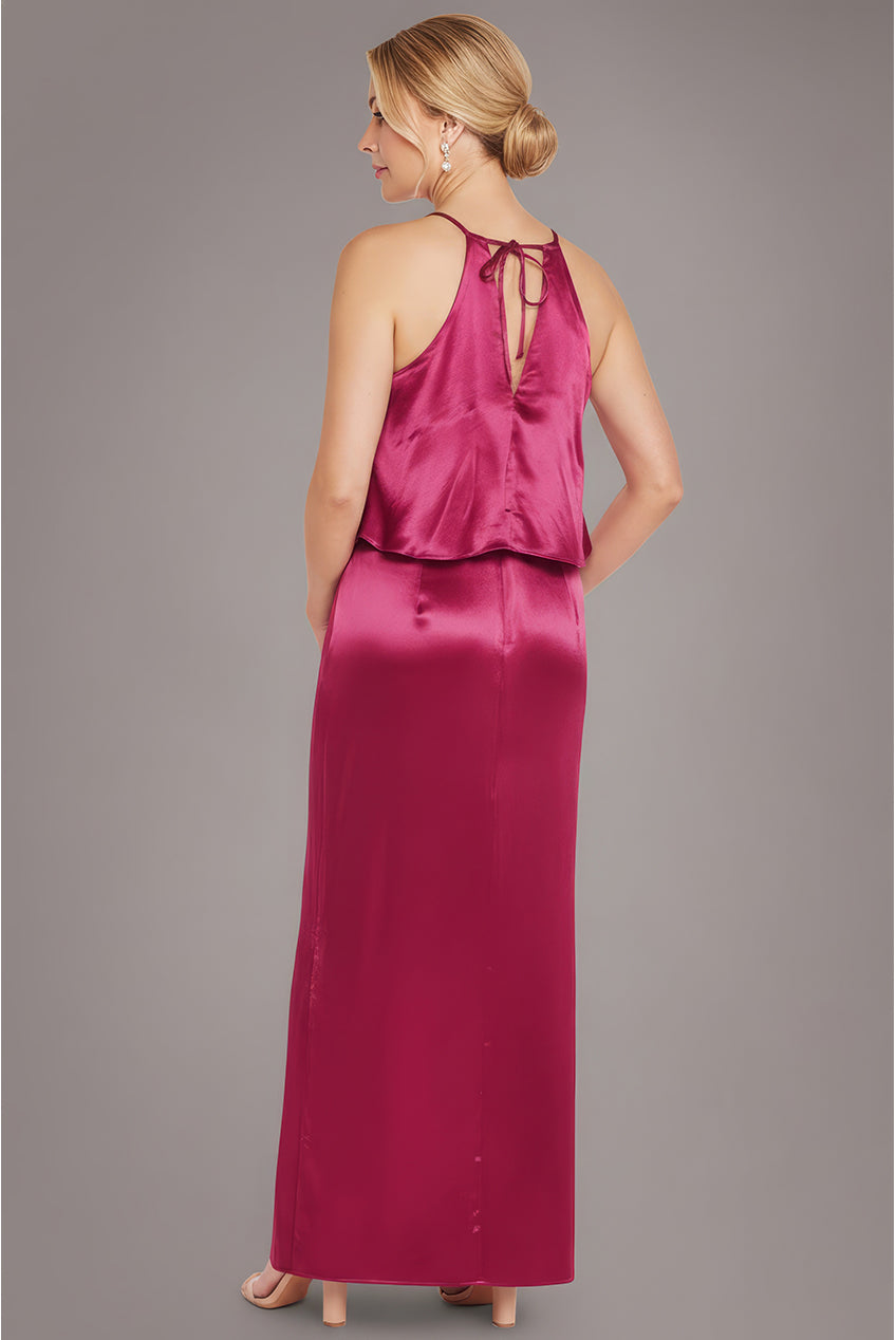 Goddiva Satin Viscose Front Wrap Midaxi Dress - Burgundy