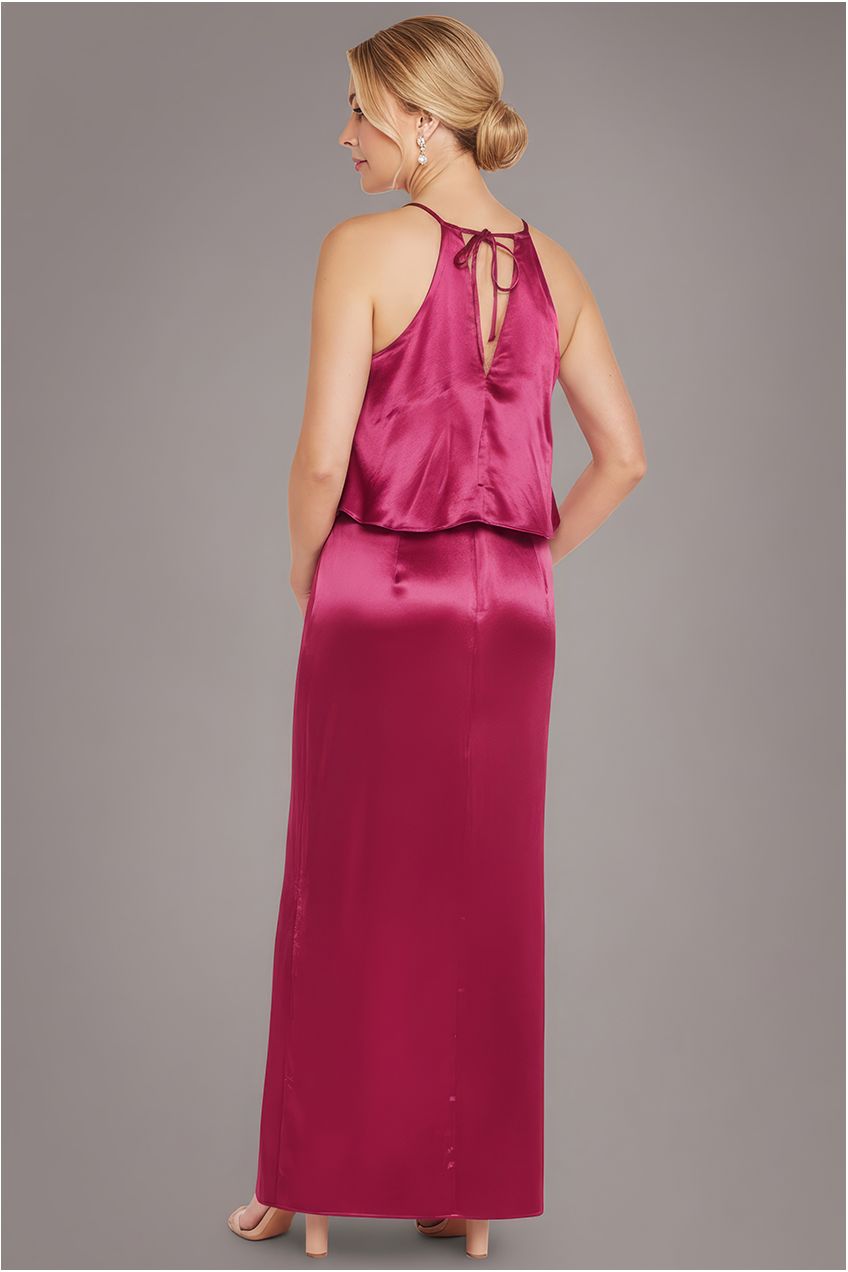 Goddiva Satin Viscose Front Wrap Midaxi Dress - Burgundy