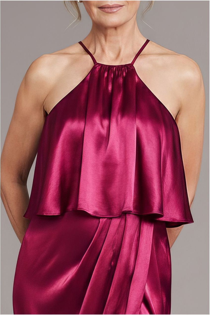 Goddiva Satin Viscose Front Wrap Midaxi Dress - Burgundy