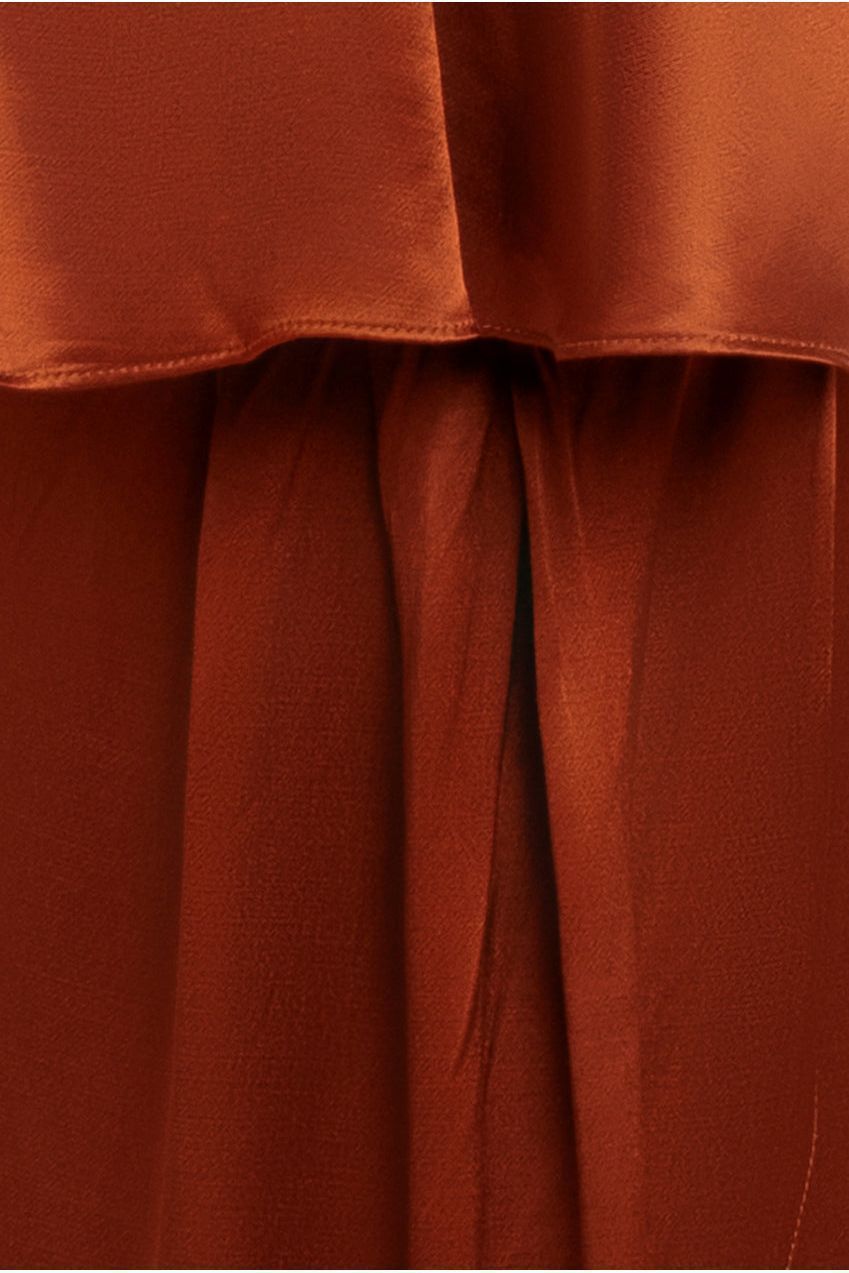 Goddiva Satin Viscose Front Wrap Midaxi Dress - Brown