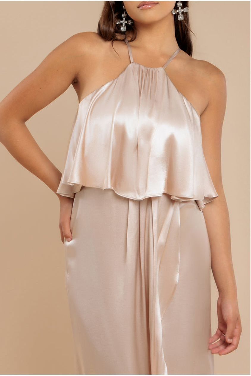 Goddiva Satin Viscose Front Wrap Midaxi Dress - Champagne