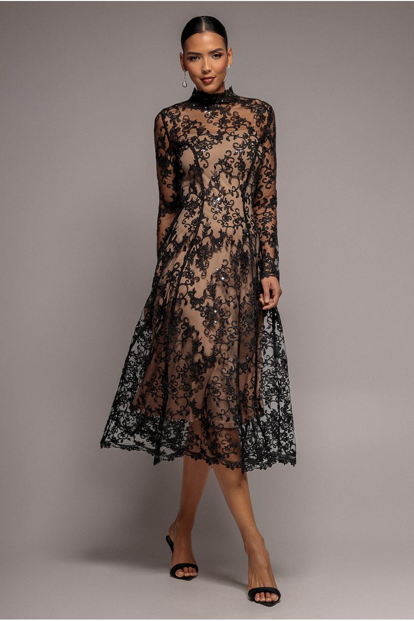 Goddiva Lace Multiway Midi With Flared Skirt - Black