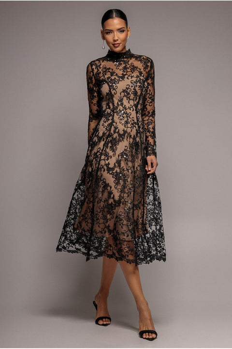Goddiva Lace Multiway Midi With Flared Skirt - Black