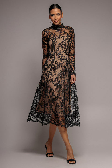 Goddiva Lace Multiway Midi With Flared Skirt - Black