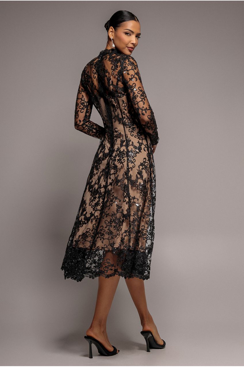 Goddiva Lace Multiway Midi With Flared Skirt - Black