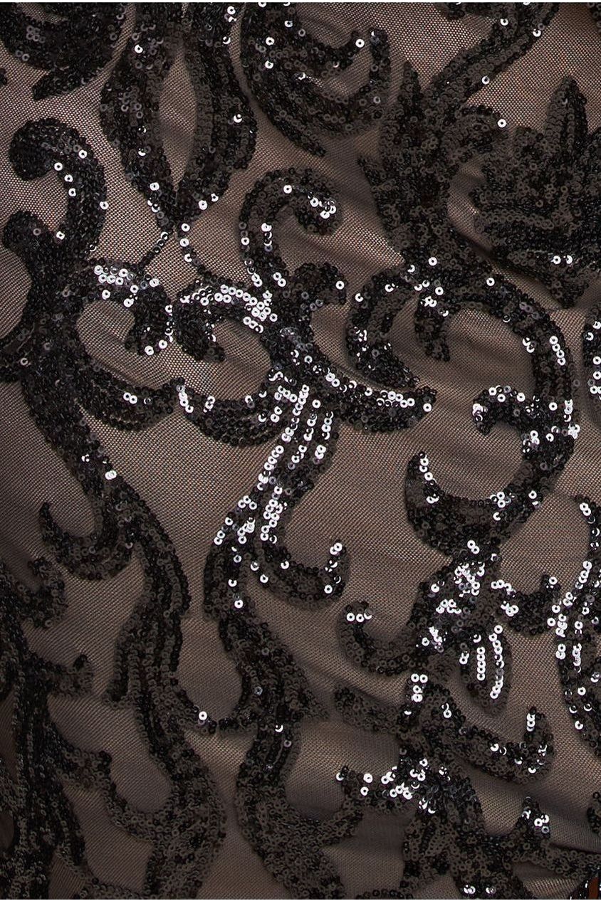 Goddiva Plus Tassel & Sequin Midaxi With Front Split - Black