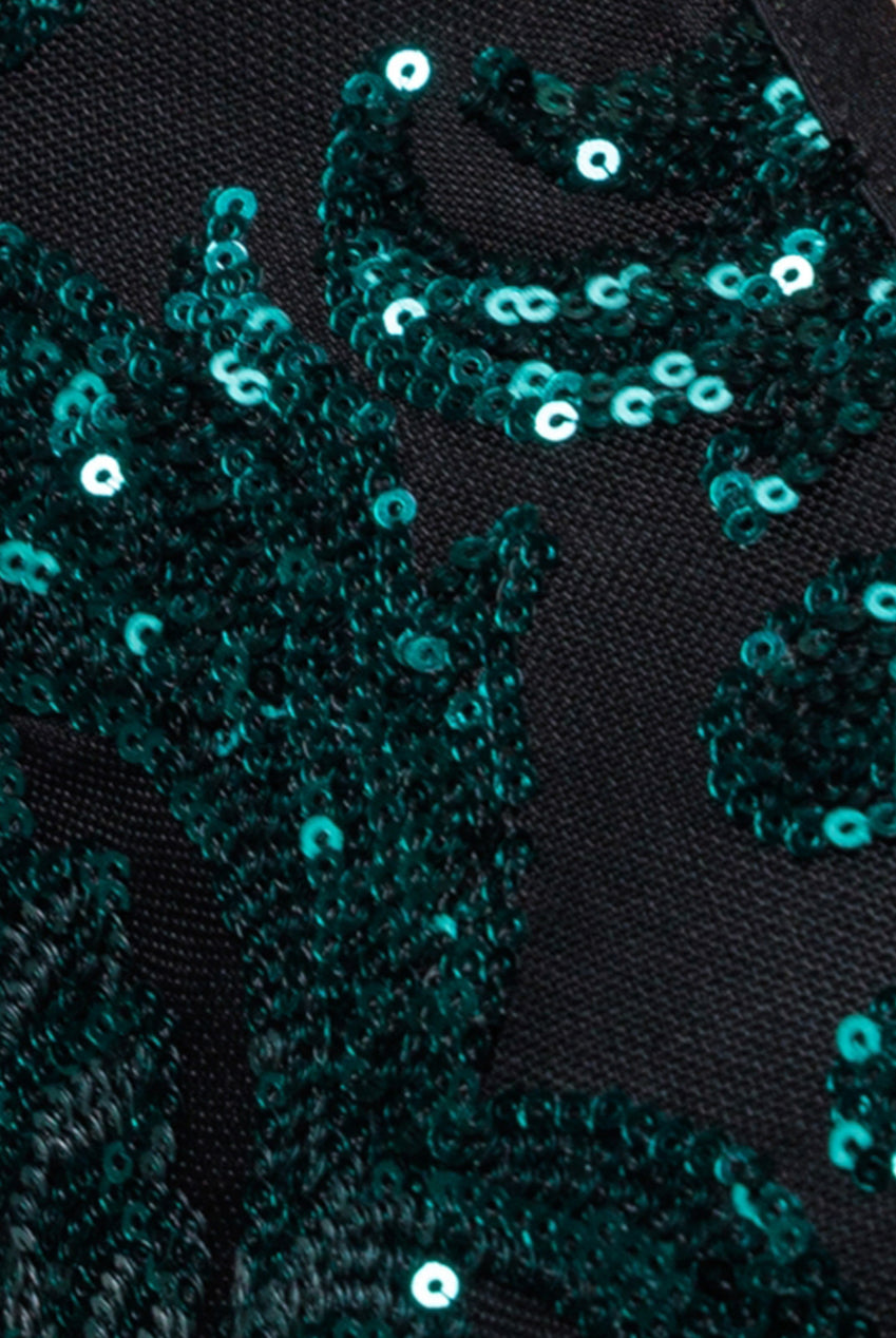 Goddiva Tassel & Sequin Midaxi With Front Split - Emerald Green