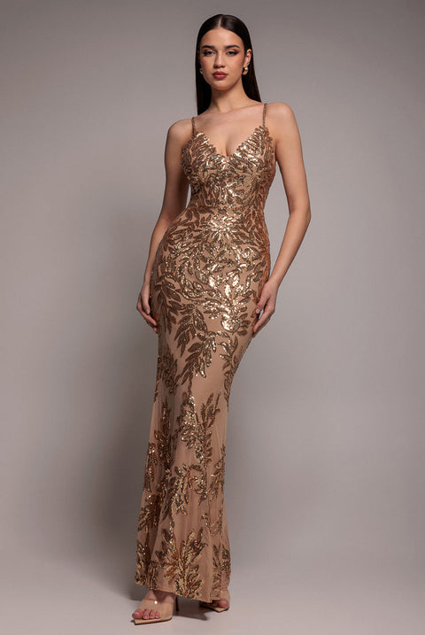 Goddiva Cross Back Diamante Strap Sequin Maxi - Gold