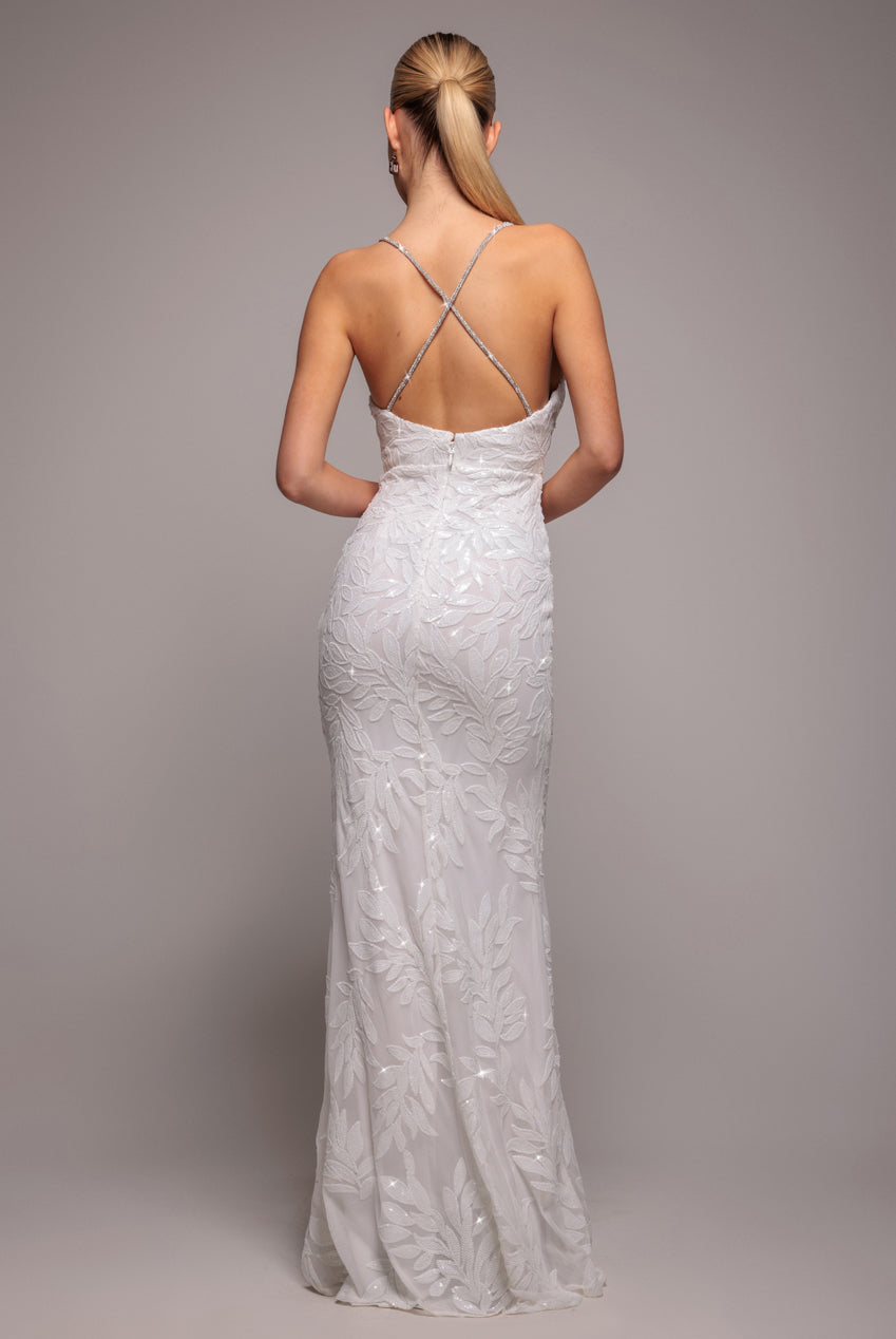 Goddiva Cross Back Diamante Strap Sequin Maxi - White