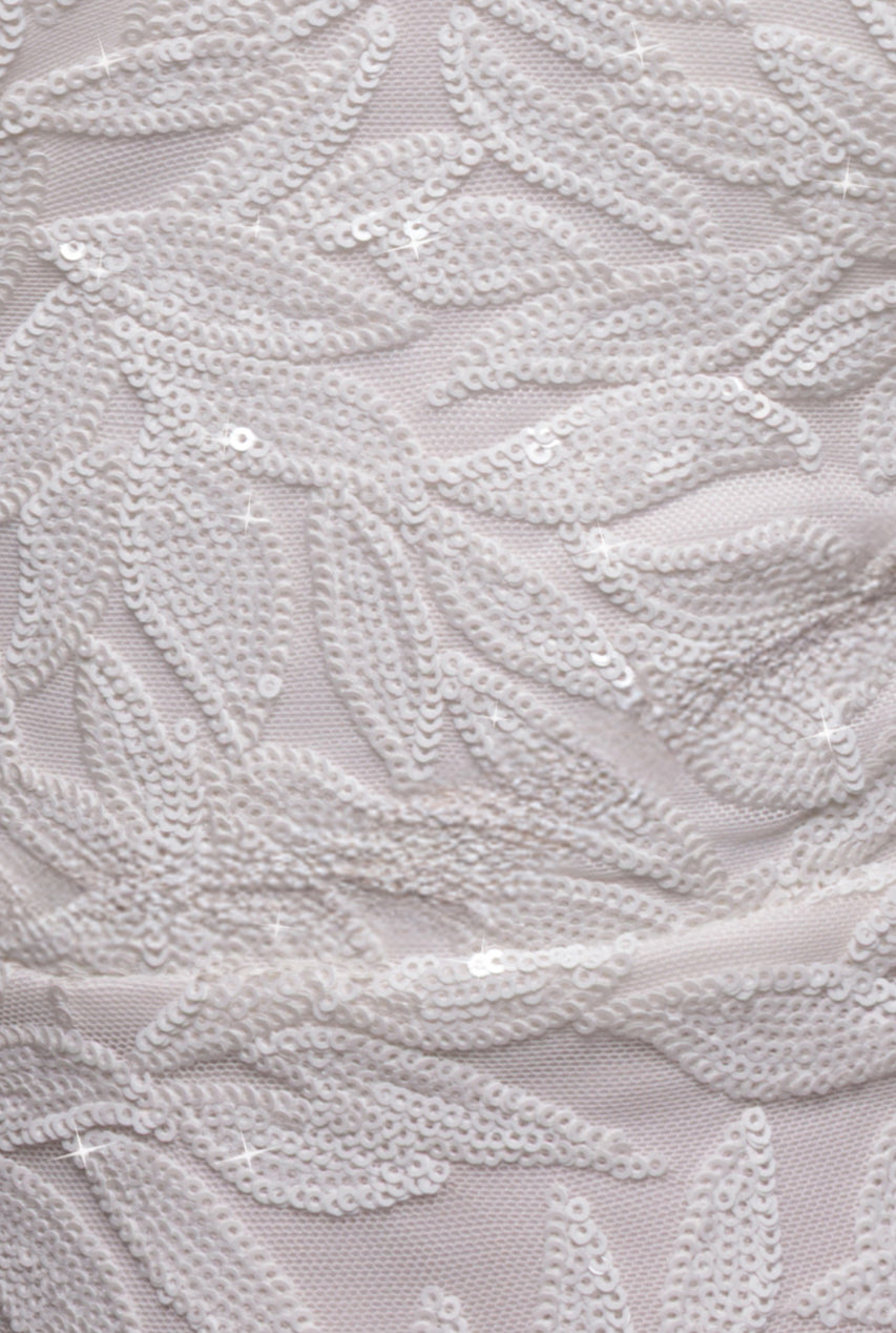 Goddiva Cross Back Diamante Strap Sequin Maxi - White