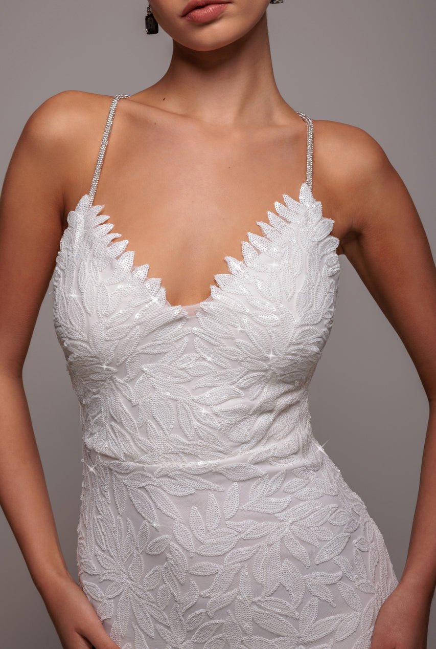 Goddiva Cross Back Diamante Strap Sequin Maxi - White