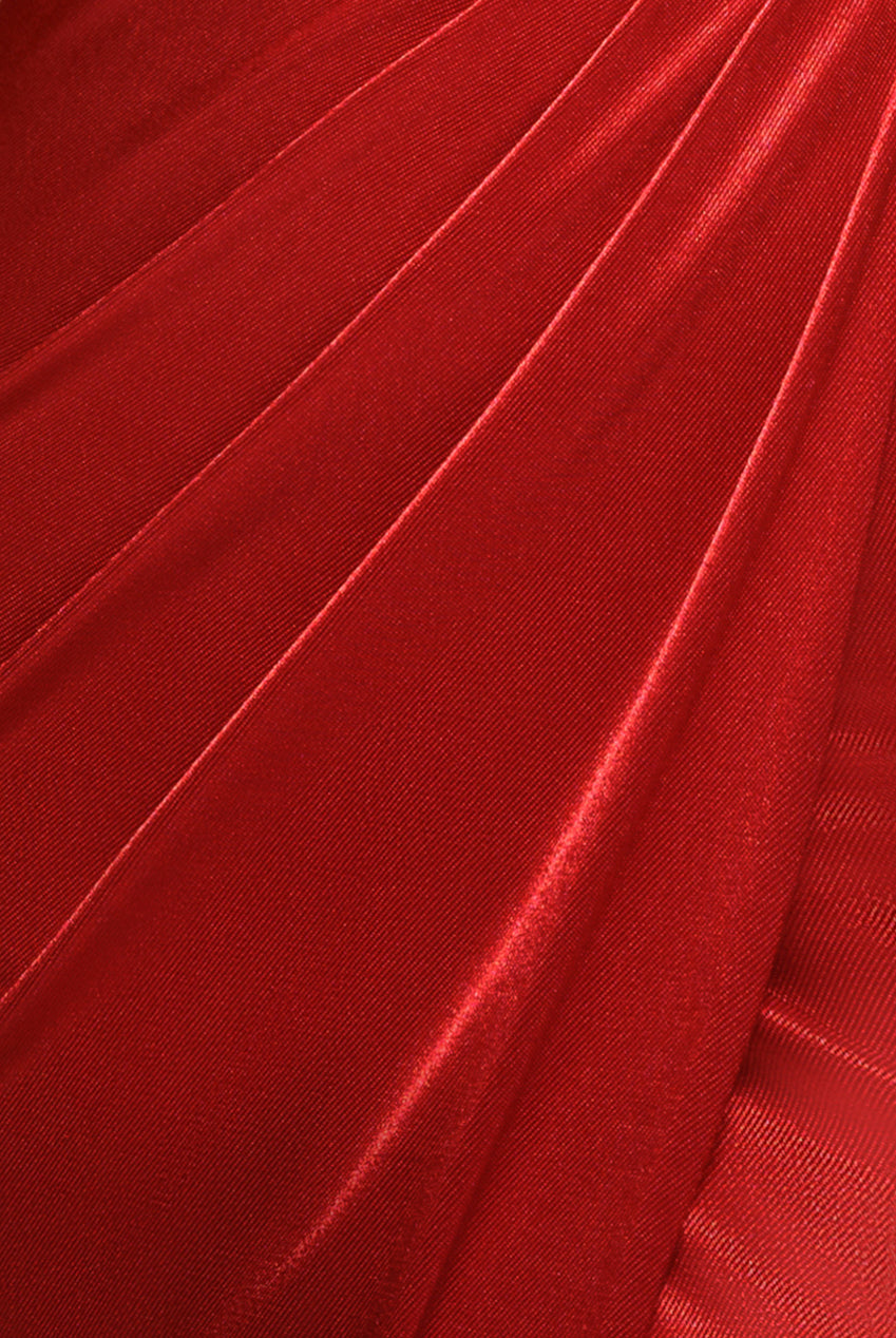 Goddiva Cowl Bardot Satin Twill Maxi Dress - Red