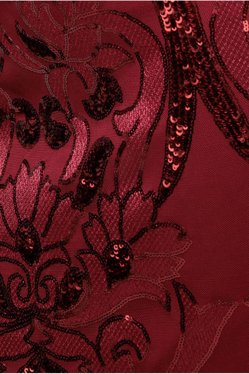 Goddiva Square Neck Scalloped Lace Maxi - Wine