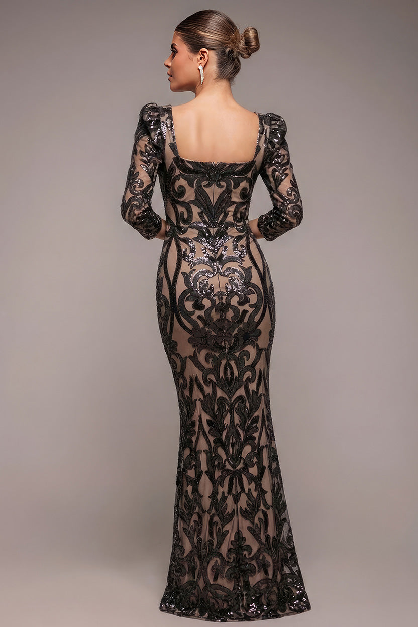 Goddiva Square Neck Scalloped Lace Maxi - Black