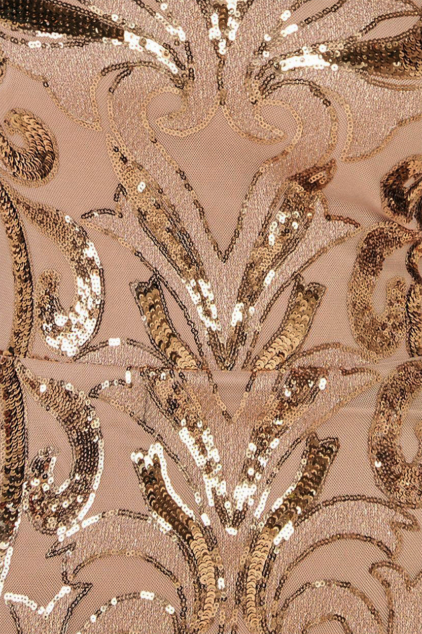 Goddiva Square Neck Scalloped Lace Maxi - Champagne