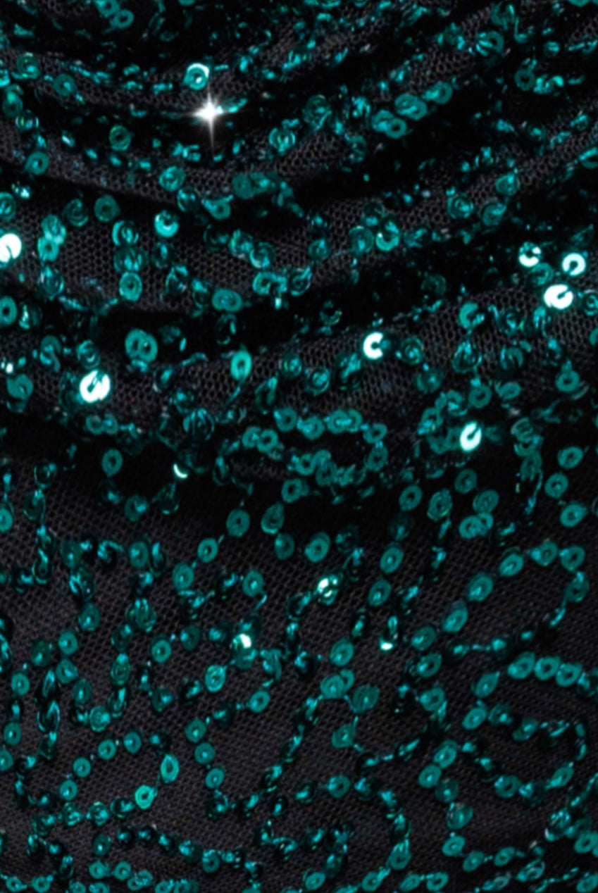 Goddiva Sequin Cowl One Shoulder Maxi Dress - Emerald Green