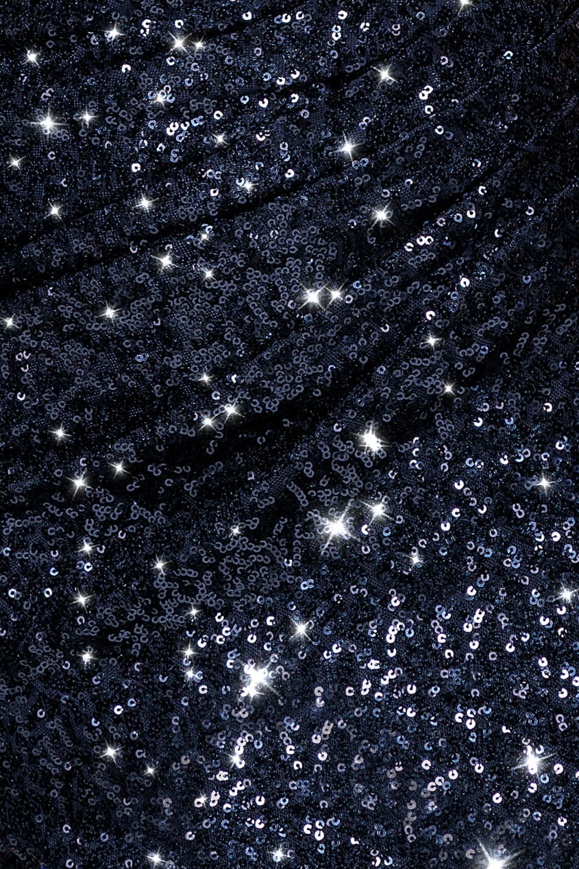 Goddiva Sequin Cowl One Shoulder Maxi Dress - Navy Blue