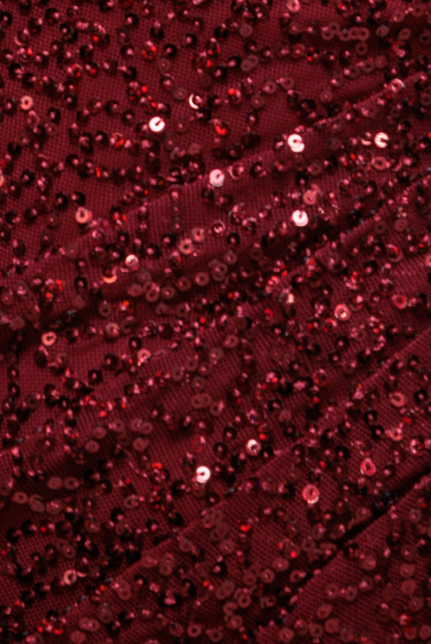 Goddiva Sequin Cowl One Shoulder Maxi Dress - Wine