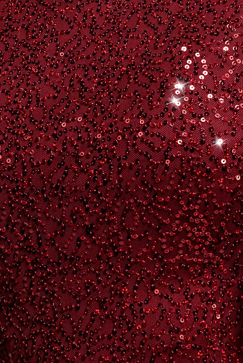 Goddiva Sequin Flutter Sleeve Maxi - Wine